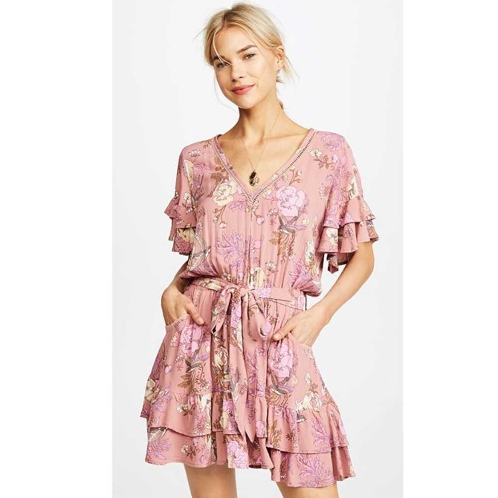 Spell Pink Floral Tiered Mini Dress